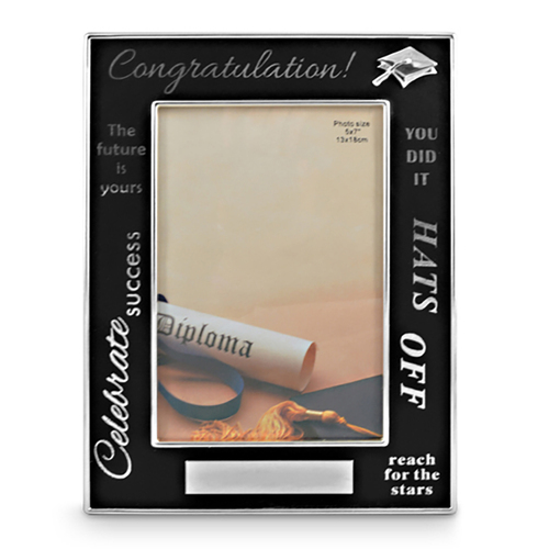 Graduation Silver Black Photo Frame 5x7 Inch Silver Plated Black