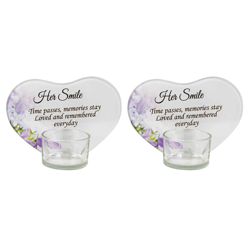 2x Her Smile With Candle 13x9cm Rememberance Memorial Tealight Holder Frame