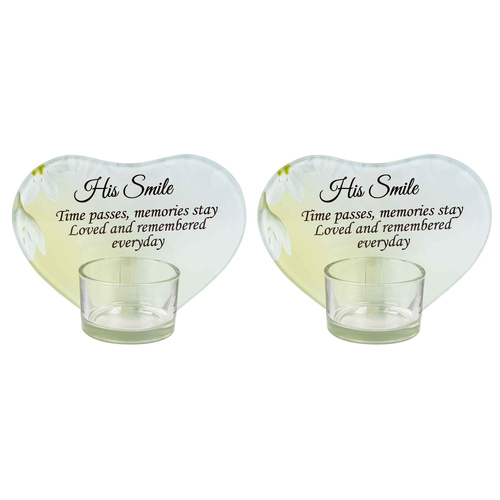 2x His Smile With Candle 13x9cm Rememberance Memorial Tealight Holder Frame