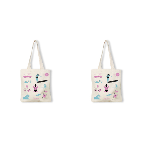 2PK Sunday Paper Women's Cotton Canvas Tote Bag 38.5x42cm - Beach Icons Print