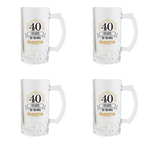 4PK Splosh Sip Celebration 40th Birthday Beer Glass 470ml - Clear