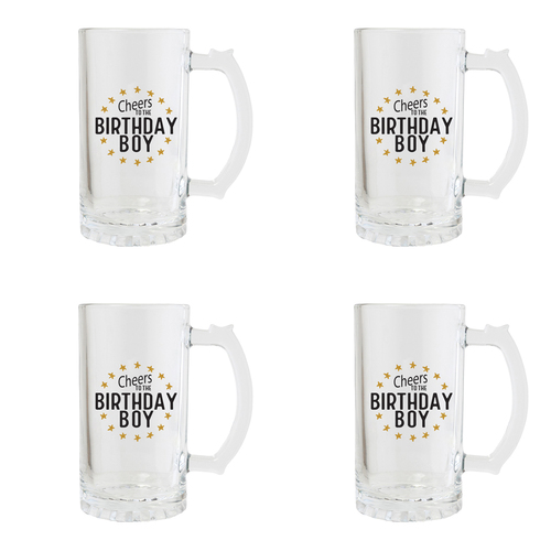 4PK Splosh Sip Celebration Birthday Boy Beer Glass 470ml - Clear