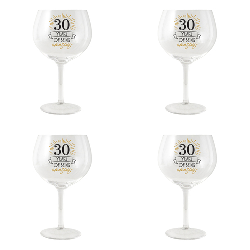 4PK Splosh Sip Celebration 30th Balloon Glass 675ml - Clear