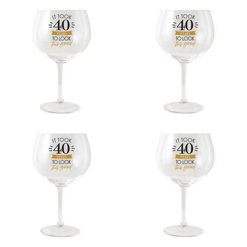 4PK Splosh Sip Celebration 40th Balloon Glass 675ml - Clear