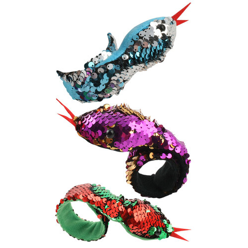 3PK Fumfings Novelty Sequin Snake Snap Bracelet - Assorted