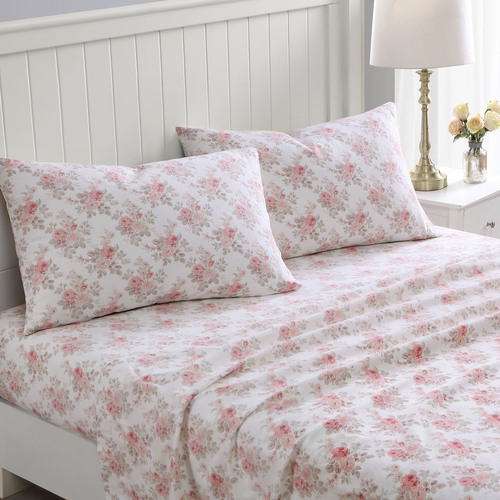 Laura Ashley King Lisalee Flannelette Sheet Set Soft Pink