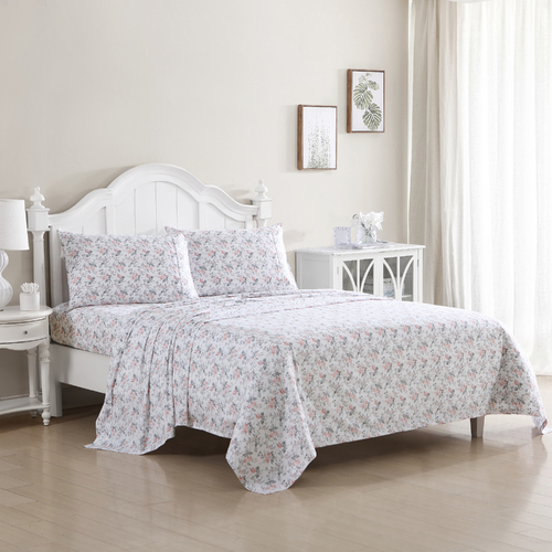 Laura Ashley Geneva Printed Sheet Set King Single - Blush/Grey