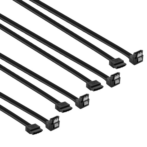 4PK Cruxtec 100cm 180degree to 90degree SATA3 Cable Connectors - Black