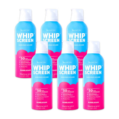 6PK Barefoot Labs WhipScreen SPF50 Sunscreen Mousse Sun Protection Bubblegum