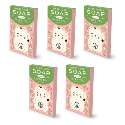 5x 100pc Studio Oh Single Use Soap Sheet 8.2cm - Cat/Green Tea