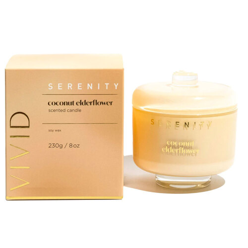 Serenity Vivid Glass Candle In Box Coconut Elderflower 230g