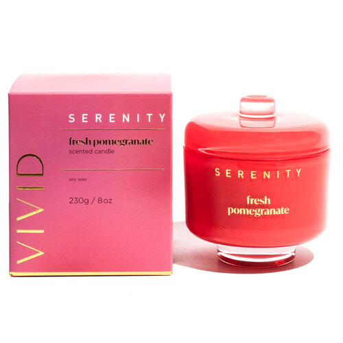 Serenity Vivid Glass Candle In Box Fresh Pomegranate 230g