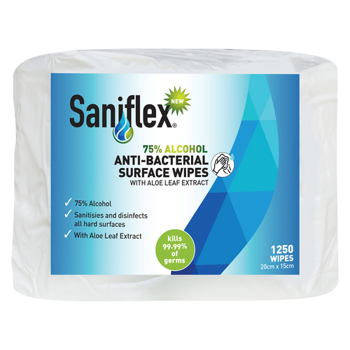 1250pc Saniflex 75% Alcohol Antibacterial Wipes Home cleaning