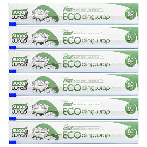 6PK SugarWrap Eco Durable Sugar Cane Cling Wrap 30cm x 60m