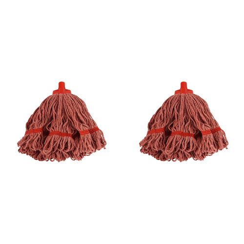 2PK SYR Syrtex 43cm Colour Yarn Floor Cleaning Mop Head Midi - Red