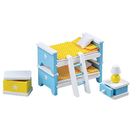 Tidlo Wooden Dollhouse Children's Bedroom 1:12 Furniture Kids Toy Set 3+