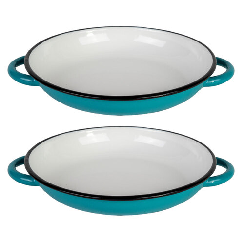 2x Urban Style Enamelware 24cm Ragout Plate w/ Black Rim - Teal/White