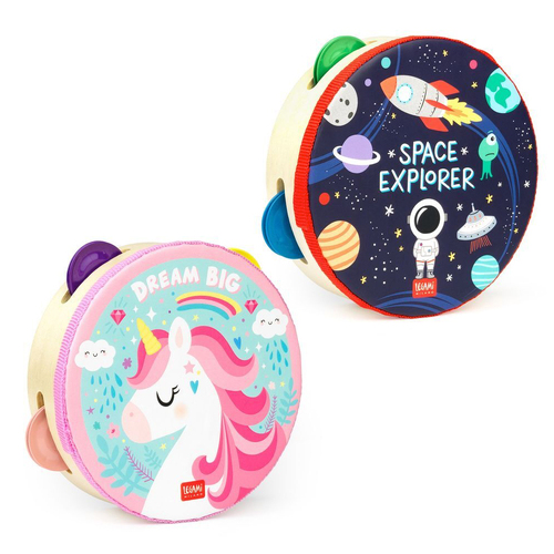 Legami Shake It Up Kids Tambourine Musical Instrument Unicorn & Space Set