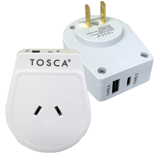 Tosca Japan OB Portable Travel Adapter USB A&C - White