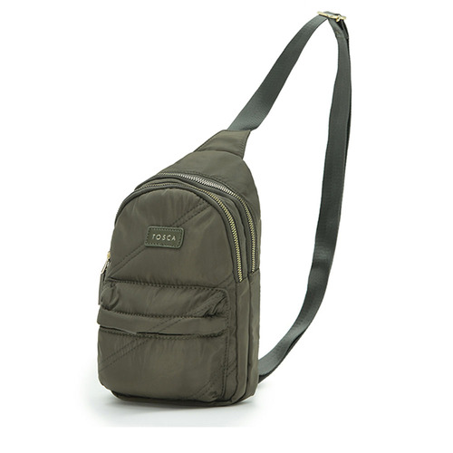 Tosca Shoulder Slinger Crossbody Utility Bag Khaki Stitch