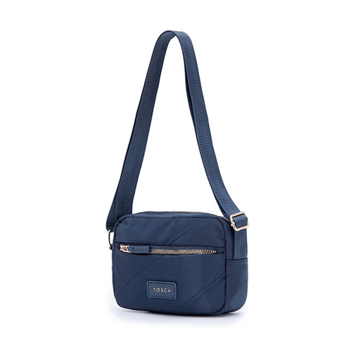 Tosca Vegan Compact Minimalist Shoulder Bag Navy Stitch