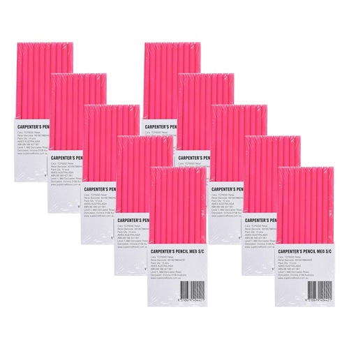 10x 10PK Supercraft Carpenters/Builders Marking Pencil Medium Pink