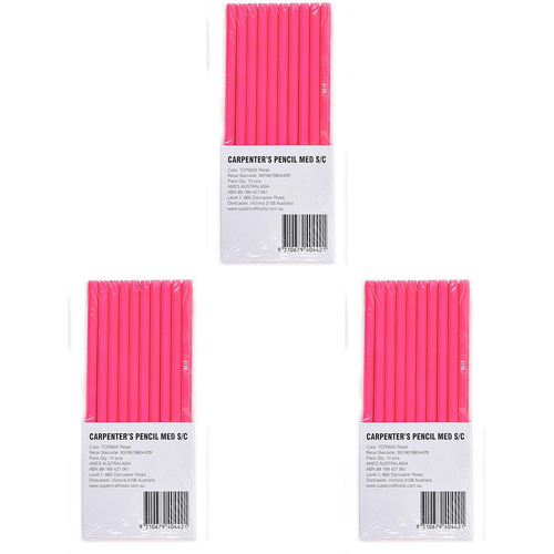 3x 10pc Supercraft Carpenters/Builders Marking Pencil Medium Pink