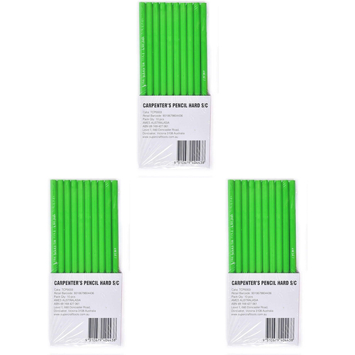 3x 10pc Supercraft Carpenters/Builders Marking Pencil Hard Green