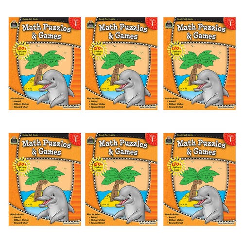 6PK Teacher Created Resources Math Puzzles & Games Book Set For Grade-1 Kids 5+