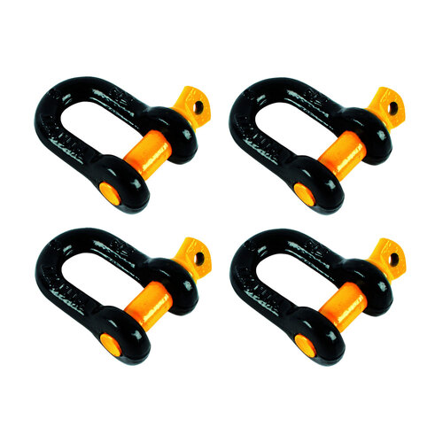 4PK Thorny Devil Aluminium Rated D Shackle 1500Kg Outdoor Camping Black/Yellow