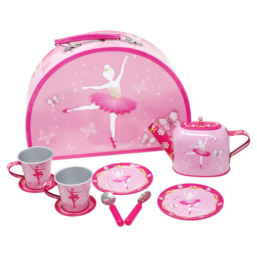 9pc Pink Poppy Butterfly Ballet Tin Tea Party Set 3y+