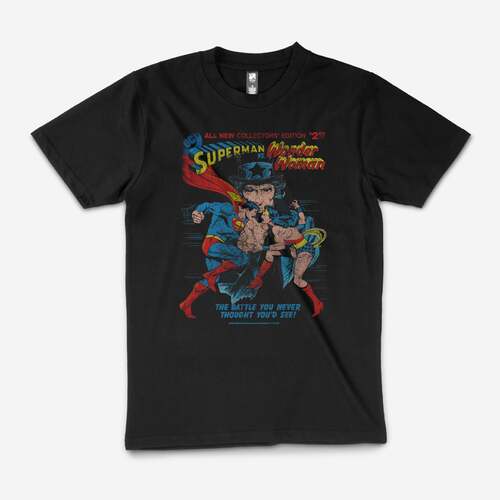 DC Comics Superhero Superman vs Wonder Woman T-Shirt Black Size 2XL