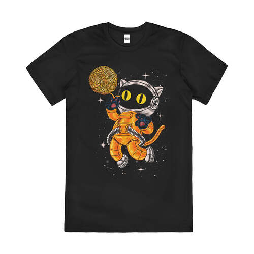 Catsmic Cosmic Astronaut Kitten Space Cotton T-Shirt Black Size 2XL