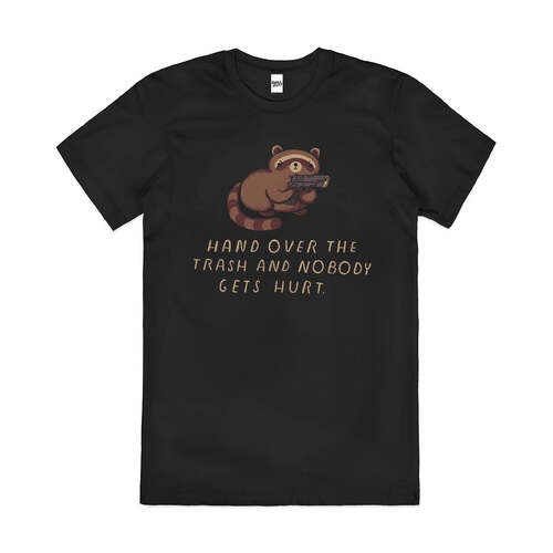 Hand Over The Trash Fun Slogan Raccoon Cotton T-Shirt Black Size 2XL