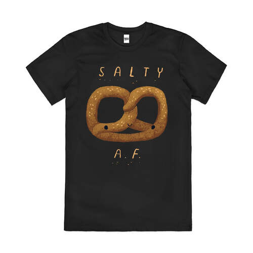 Salty AF Funny Pretzel Anti-Social Rude Cotton T-Shirt Black Size 2XL