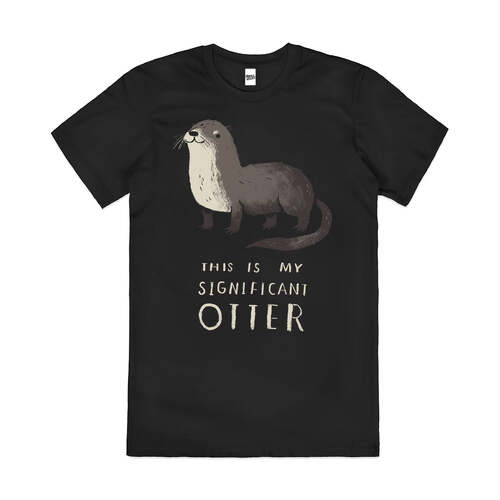 Significant Otter Pun Slogan Cute Artsy Cotton T-Shirt Black Size 2XL