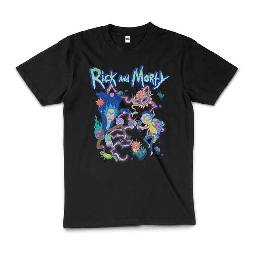 Rick And Morty Creatures Funny Cartoon Cotton T-Shirt Black Size 2XL