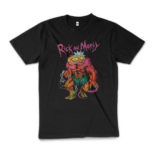 Rick And Morty Monsters Funny Cartoon Cotton T-Shirt Black Size 2XL