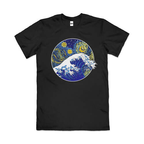 Great Starry Fun Wave Kanagawa Japan Cotton T-Shirt Black Size 2XL