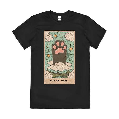 Ace Of Paws Funny Cat Tarot Card Parody Cotton T-Shirt Black Size 2XL