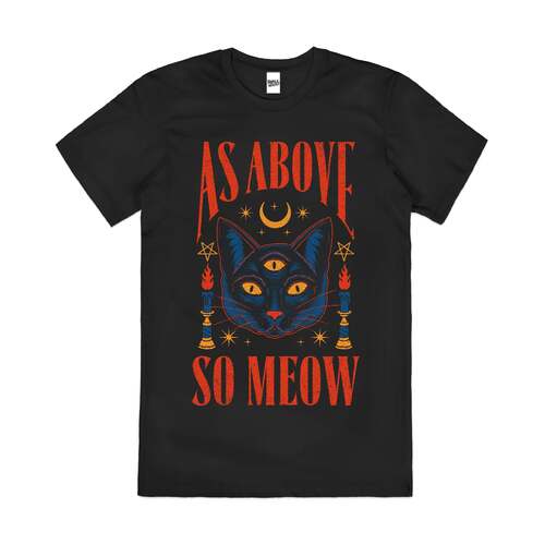 As Above So Meow Funny Cat Spiritual Cotton T-Shirt Black Size 2XL