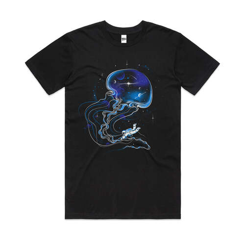 Universe Is a Big Jellyfish Space Cotton Artsy T-Shirt Black Size 2XL