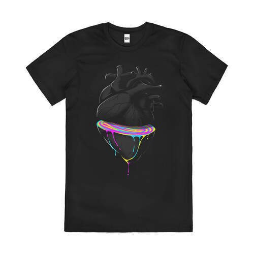 Bleeding Heart Artistic Rainbow Anatomy Cotton T-Shirt Black Size 2XL