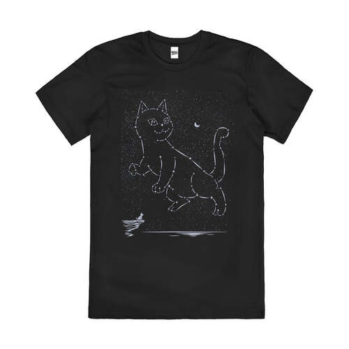 Cat Constellation Stars Kitty Space Sky Cotton T-Shirt Black Size 2XL