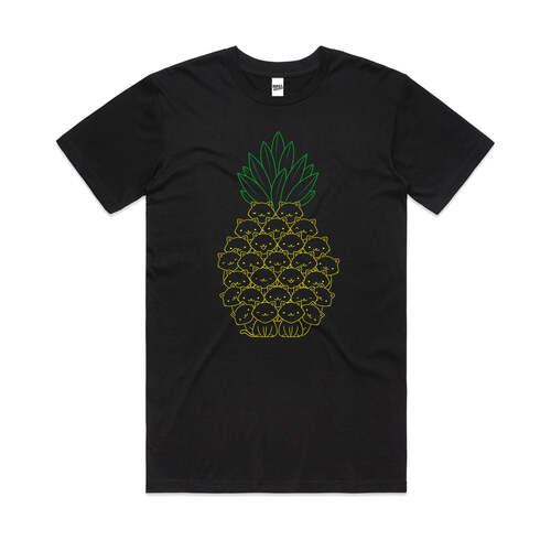 Pineapple Cat Funny Kitten Fruit Artsy Cotton T-Shirt Black Size 2XL