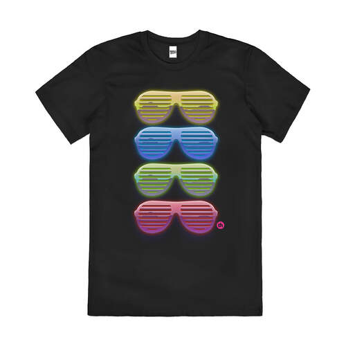 80s Neon Sunglasses Party Shades Retro Cotton T-Shirt Black Size 2XL