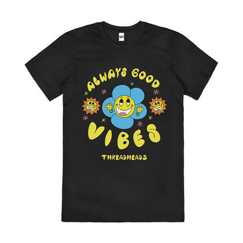 Always Good Vibes Thread Heads Flower Cotton T-Shirt Black Size 2XL