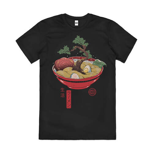 Bonsai Ramen Japanese Artistic Cotton Japan T-Shirt Black Size 2XL