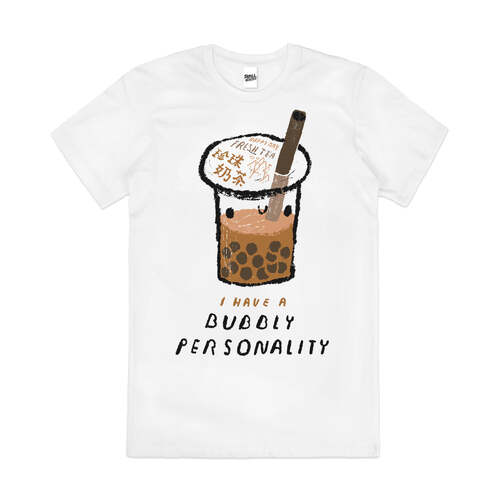 Bubbly Personality Bubble Tea Funny Pun Cotton T-Shirt White Size 2XL