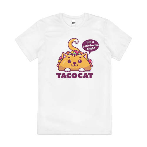 Tacocat Offensive Palindrome Cat Slogan Cotton T-Shirt White Size 2XL